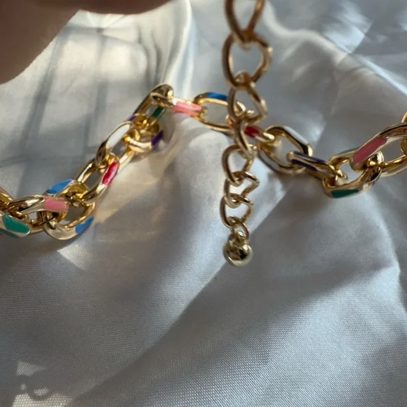 Multicolor Gold Chain Necklace and Bracelet Set - Picture 11 of 17